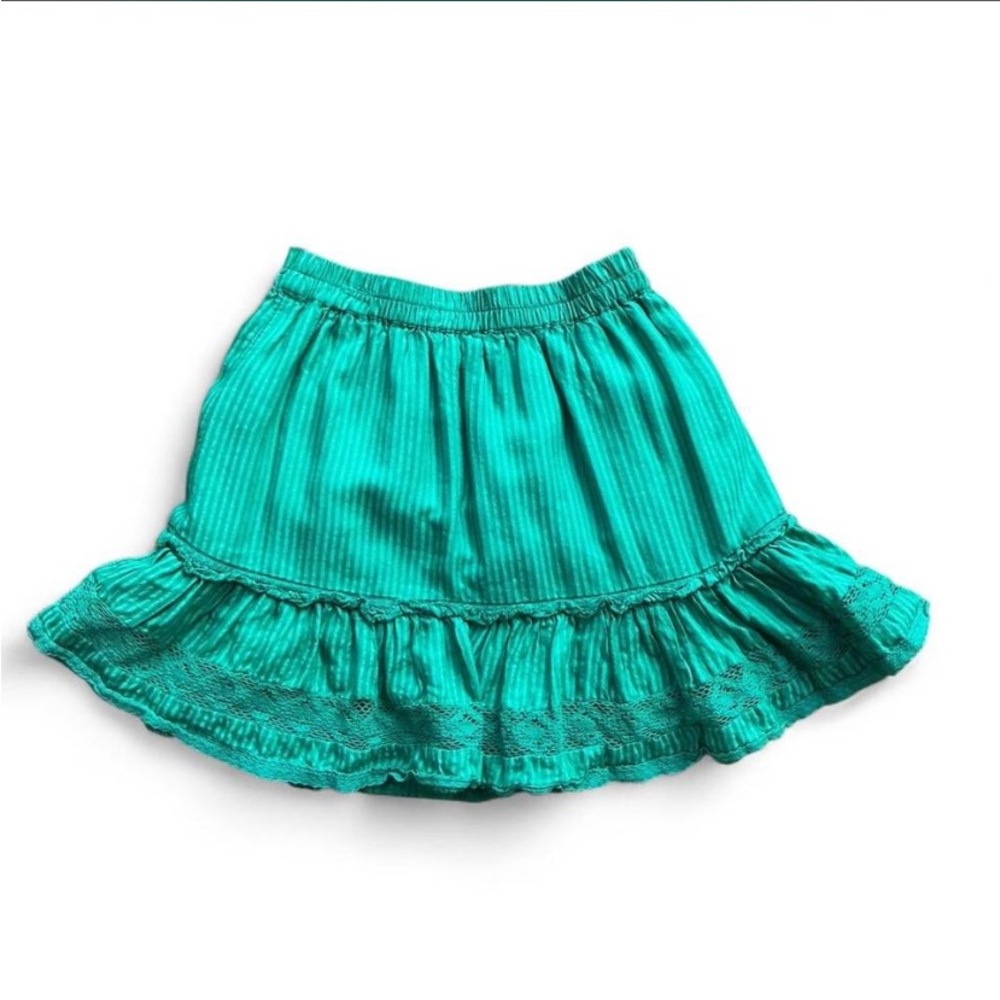 Urban Outfitters Green Ruffled Mini Skirt with Vertical Stripes